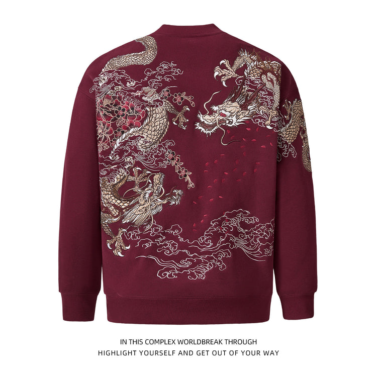 Sukajan fall and winter fleece pullover sweatshirt Yokosuka heavy industry dragon embroidery crew neck top Chinese style youth