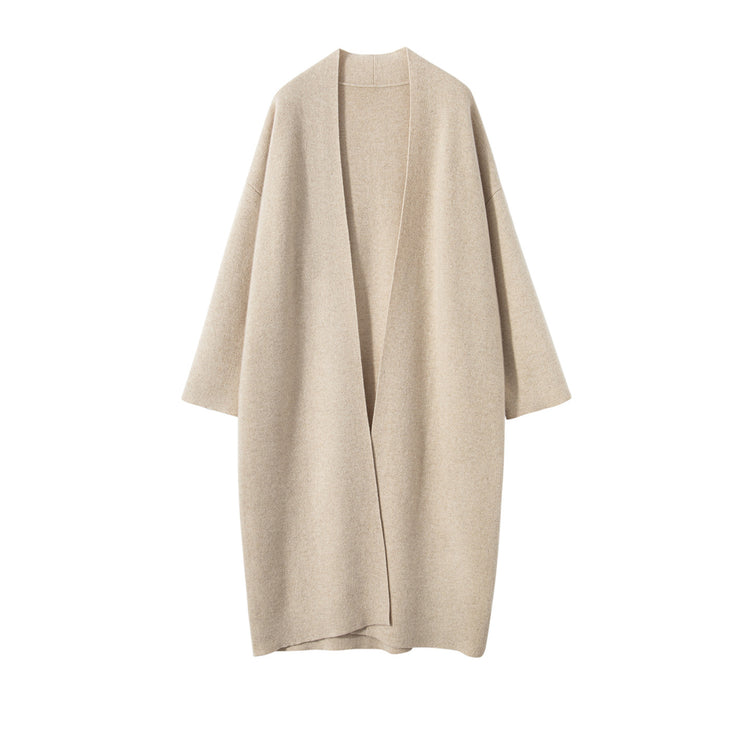 Flat bathrobe style ~ High-count, high-density Consignee 100% pure cashmere knit sweater for women, slimming air-layer coat