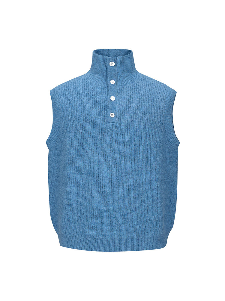 Nanxia Disguised New Knit Vest Men's Stand Collar Loose Autumn Alpaca Wool Warm and High-End Collar Pullover Trendy
