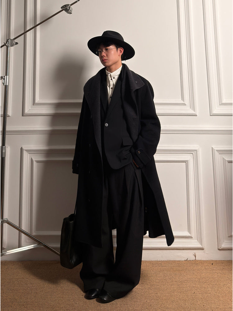 TAICHIISM multi-form reversible black gray two-color multi-collar 70 wool fine imitation warm wide-leaf duffle coat