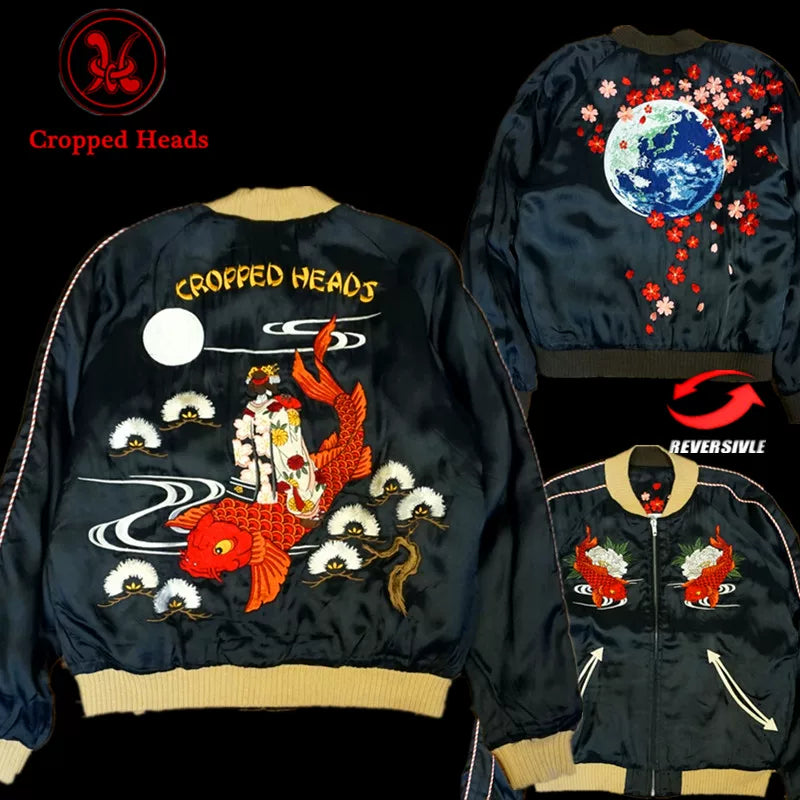 Yokosuka ukiyo-e traditional wa-pattern heavyweight embroidered maids wear double-sided baseball jackets