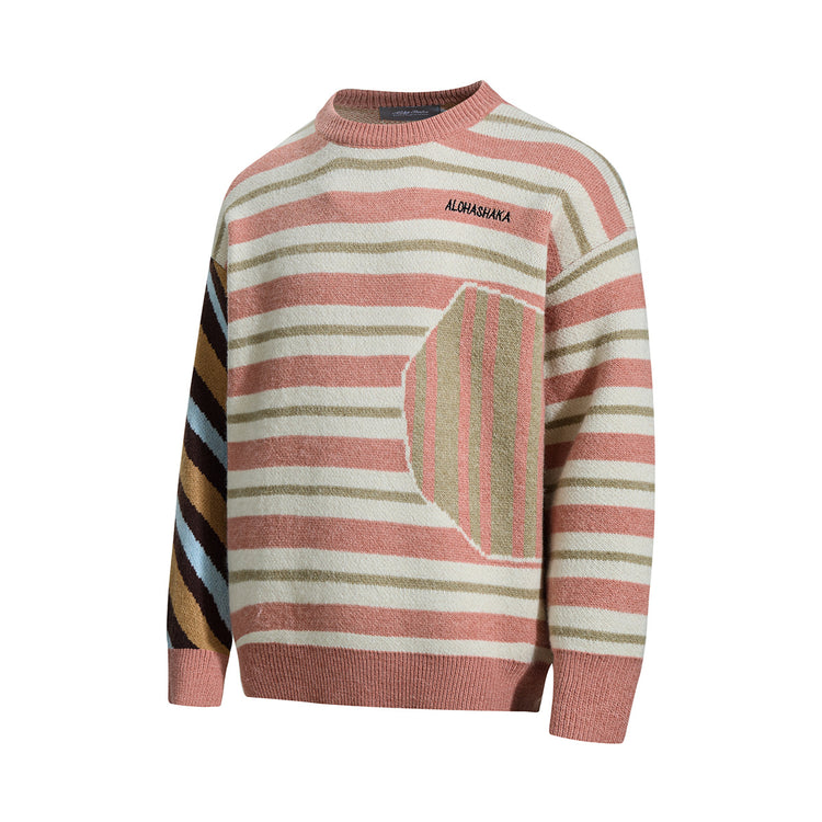 Northern Men's Fashion American Fashion Brand 2025 Fall/Winter New Irregular Striped Sweater Men's Crew Neck Knitted Top