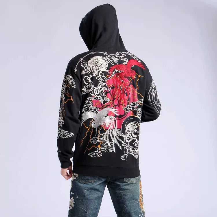 Foreign trade exported to Japan, ukiyo-e embroidery hooded sweatshirt, cardigan, men's Yokosuka, embroidered phoenix, hoodie, jacket