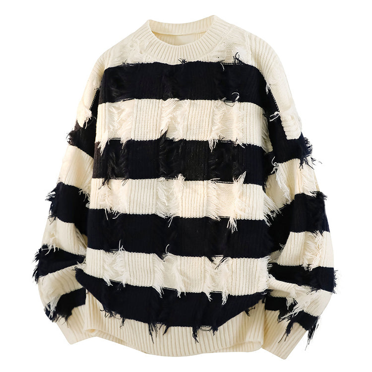 Chinese trend retro design irregular tassel sweater jacket for men, 2025 winter American street lazy knit sweater