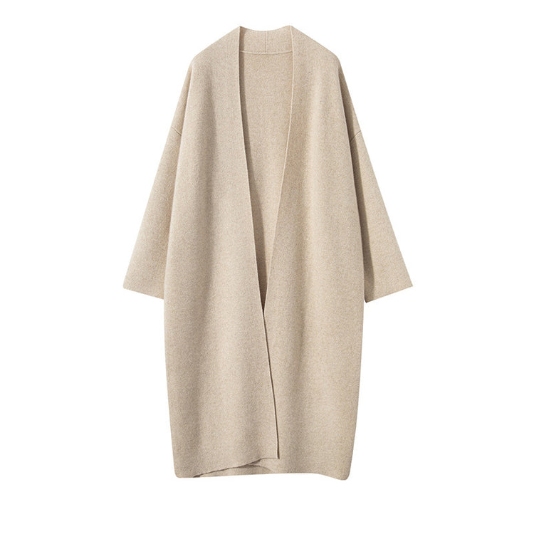Flat bathrobe style ~ High-count, high-density Consignee 100% pure cashmere knit sweater for women, slimming air-layer coat