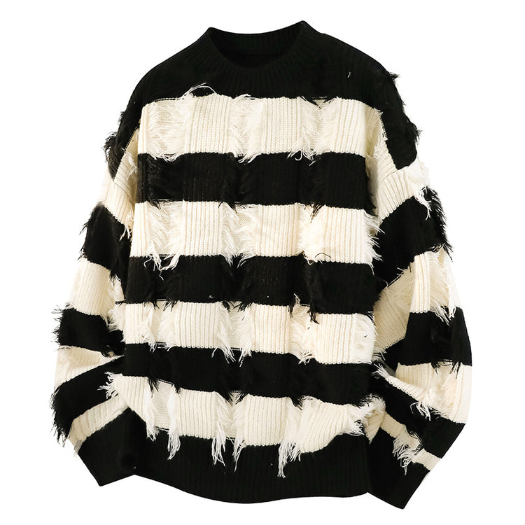Chinese trend retro design irregular tassel sweater jacket for men, 2025 winter American street lazy knit sweater
