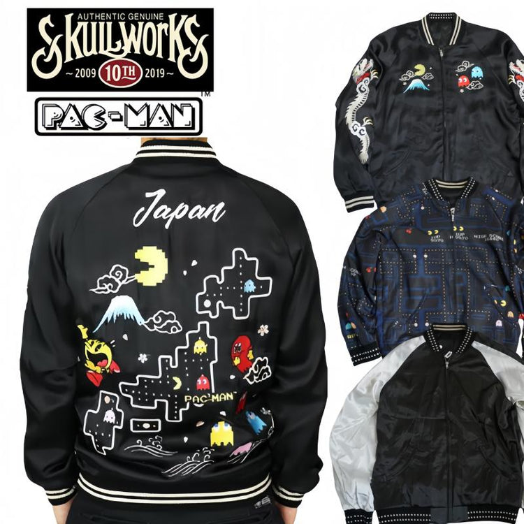 A classic retro gaming collaboration bean yokosuka embroidered reversible baseball jacket