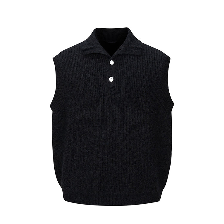 Nanxia Disguised New Knit Vest Men's Stand Collar Loose Autumn Alpaca Wool Warm and High-End Collar Pullover Trendy