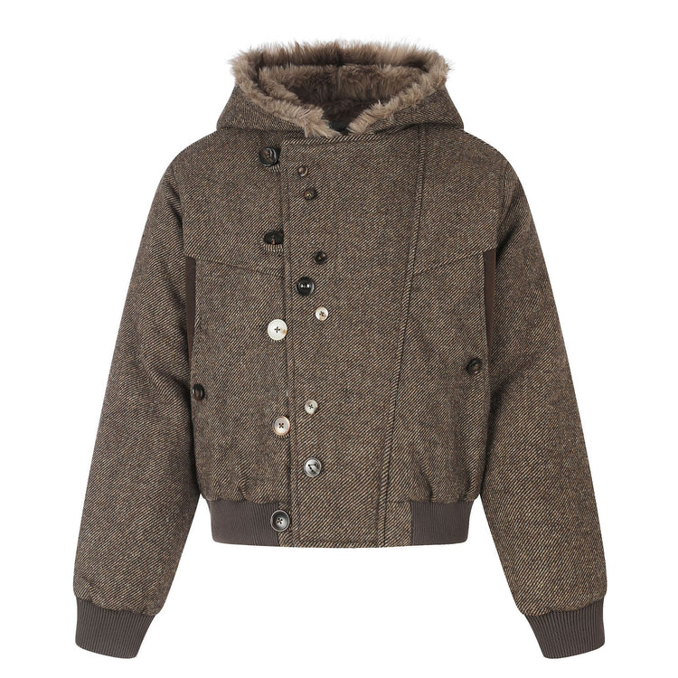 Vintage jacket, irregular button design, hooded cotton jacket for men, thickened warm, loose cotton jacket cross-border men's wear