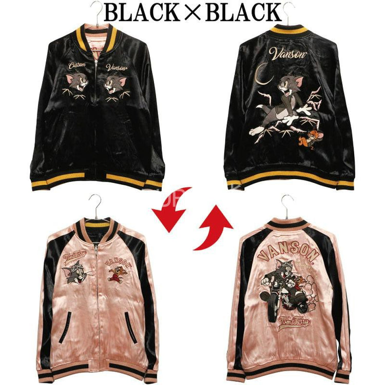 VA*SON biker heavy embroidery classic cartoon cat and mouse Yokosuka reversible raglan jacket