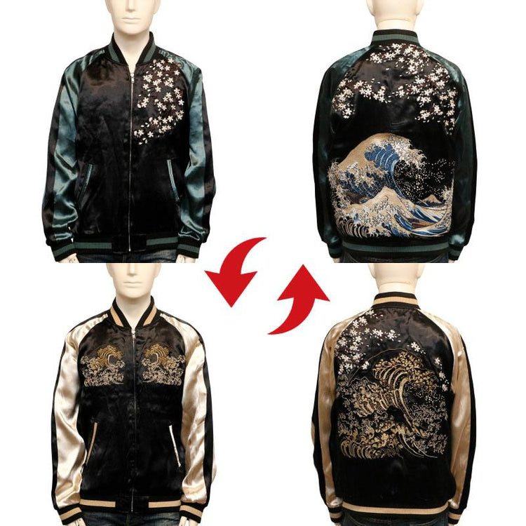 High-end Yokosuka SOUVENIR JACKET classic ukiyo-e waves fully embroidered reversible jacket
