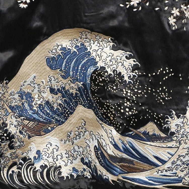 High-end Yokosuka SOUVENIR JACKET classic ukiyo-e waves fully embroidered reversible jacket