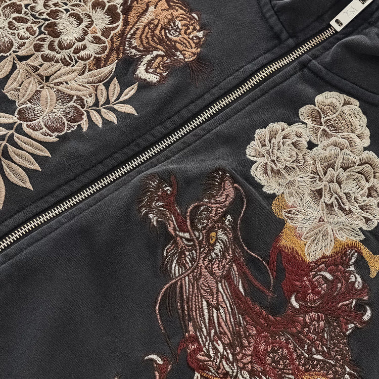 Sukajan Kokuchao Yokosuka Heavy Industries dragon and tiger embroidered sweatshirt men's hooded cardigan, spring-autumn vintage style