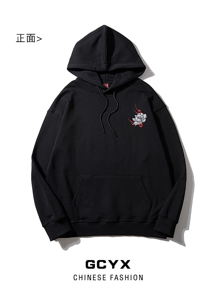 Chinese style unicorn cloud embroidered hooded sweatshirt men's autumn new loose cotton casual plus size hoodie national tide
