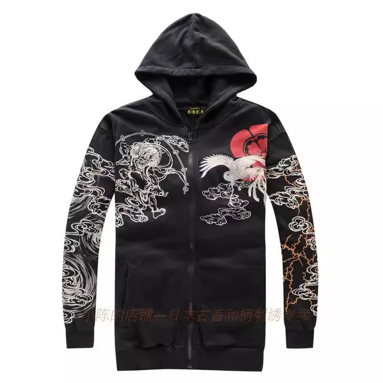 Foreign trade exported to Japan, ukiyo-e embroidery hooded sweatshirt, cardigan, men's Yokosuka, embroidered phoenix, hoodie, jacket