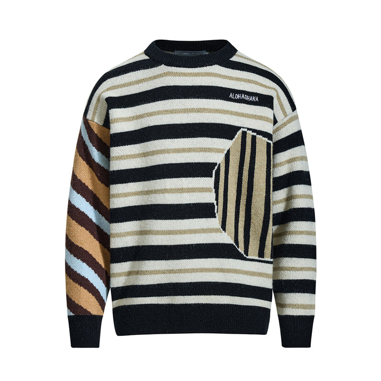 Northern Men's Fashion American Fashion Brand 2025 Fall/Winter New Irregular Striped Sweater Men's Crew Neck Knitted Top