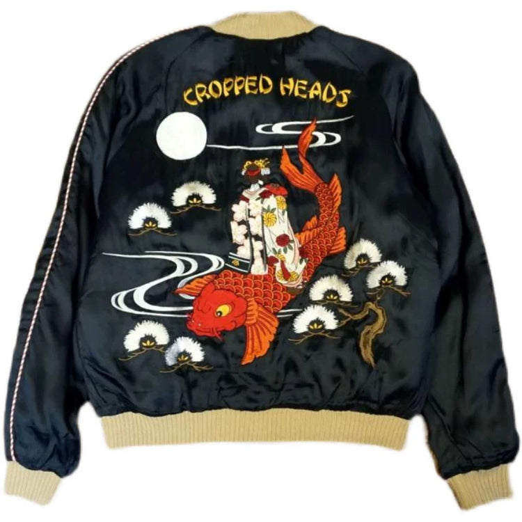 Yokosuka ukiyo-e traditional wa-pattern heavyweight embroidered maids wear double-sided baseball jackets