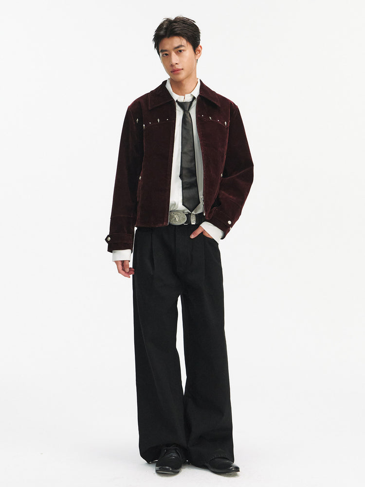 TAICHIISM 26FW "Red Night" velvet flocked denim short elegant riveted lapel western jacket