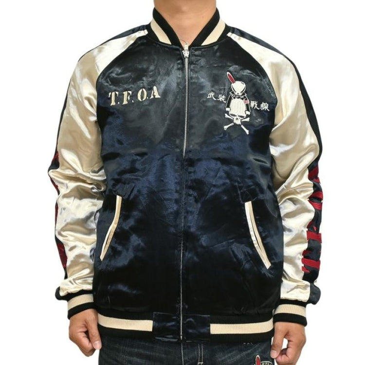 Armed Front: TFOA's death rabbit embracing seven generations of skeletons, heavily embroidered Yokosuka, reversible MA-1 jacket