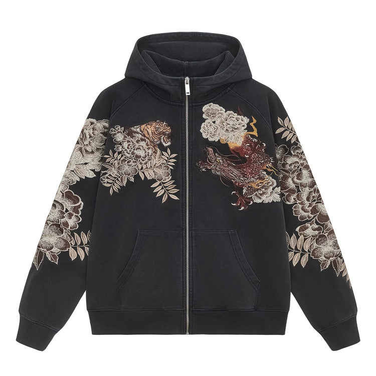 Sukajan Kokuchao Yokosuka Heavy Industries dragon and tiger embroidered sweatshirt men's hooded cardigan, spring-autumn vintage style
