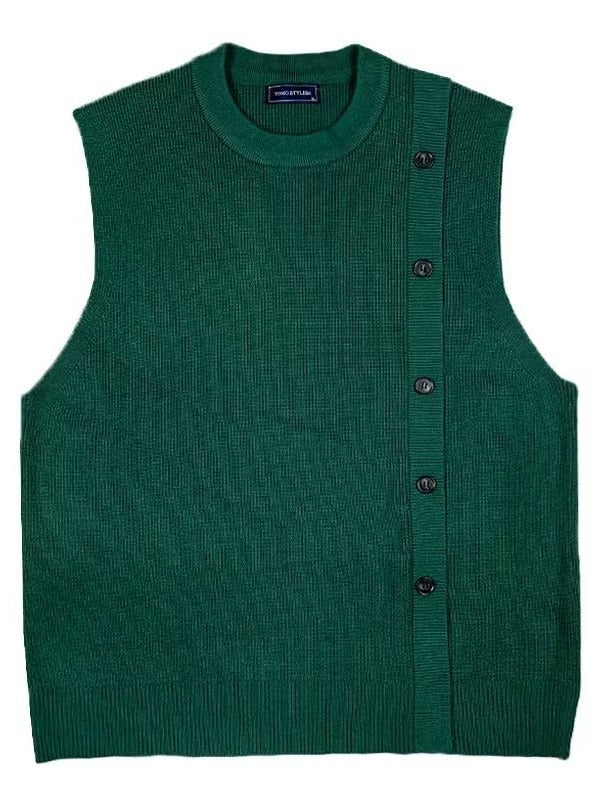 Light and familiar style 2023 Korean version solid color asymmetrical design sense personality knitted vest pullover sweater jacket vest men