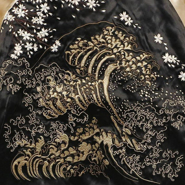 High-end Yokosuka SOUVENIR JACKET classic ukiyo-e waves fully embroidered reversible jacket