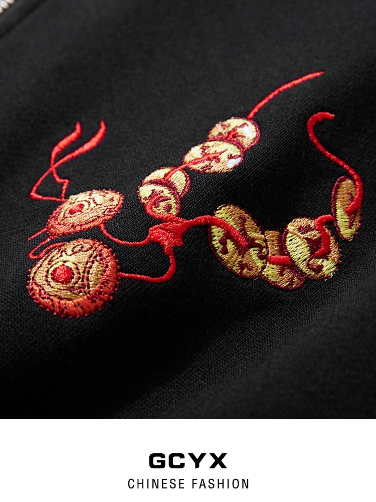 Chinese style embroidered unicorn jacket men's and women's national tide men's sweatshirt jacket autumn and winter style zipper cardigan thickened hoodie