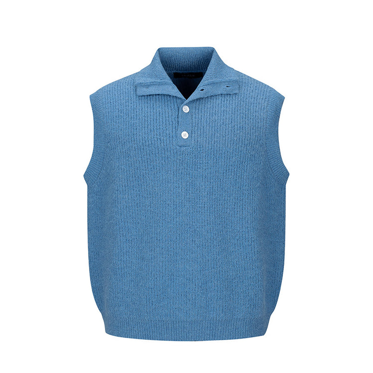 Nanxia Disguised New Knit Vest Men's Stand Collar Loose Autumn Alpaca Wool Warm and High-End Collar Pullover Trendy