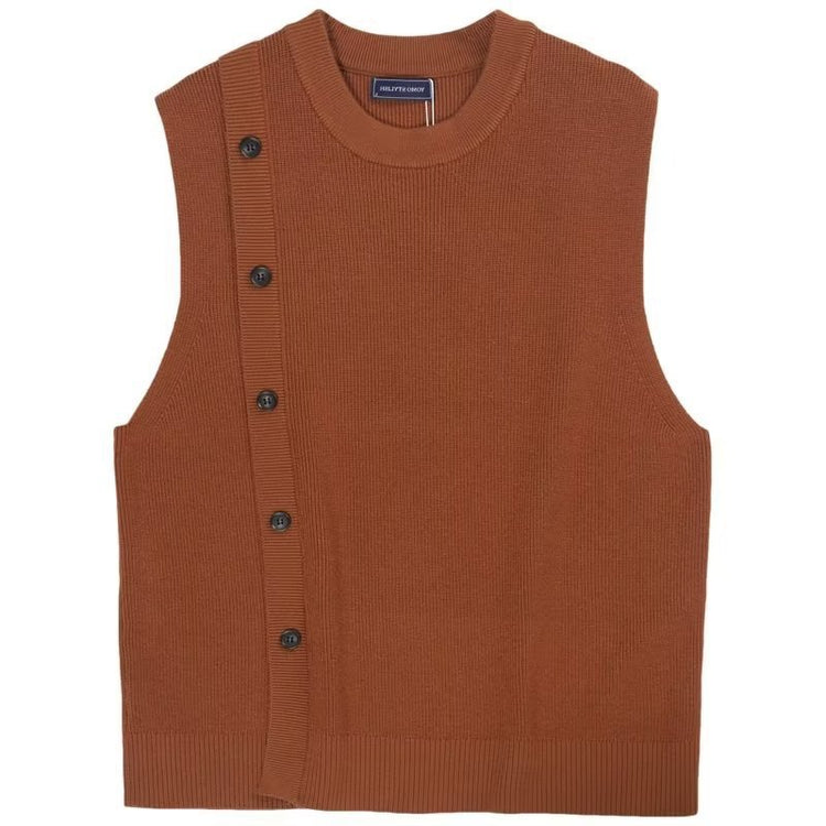 Light and familiar style 2023 Korean version solid color asymmetrical design sense personality knitted vest pullover sweater jacket vest men
