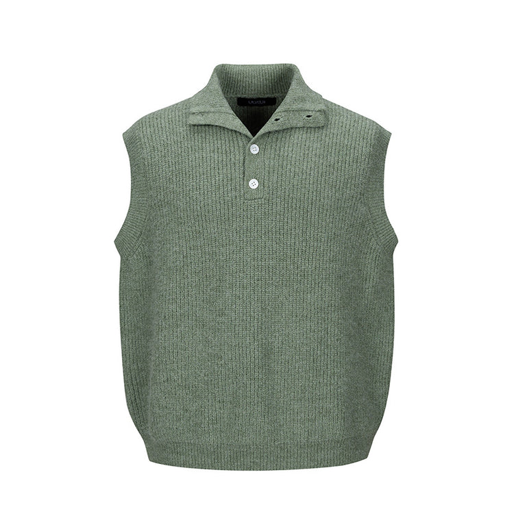 Nanxia Disguised New Knit Vest Men's Stand Collar Loose Autumn Alpaca Wool Warm and High-End Collar Pullover Trendy