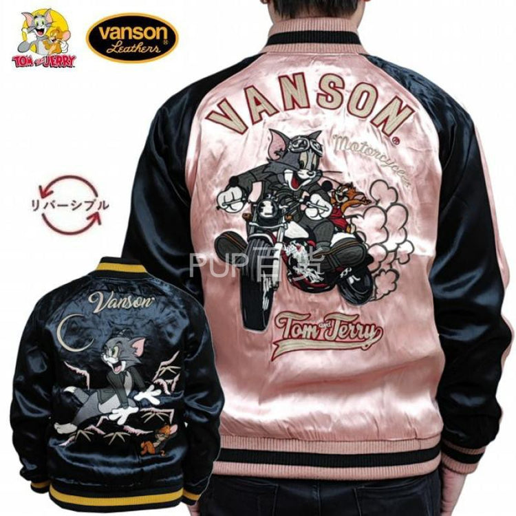 VA*SON biker heavy embroidery classic cartoon cat and mouse Yokosuka reversible raglan jacket