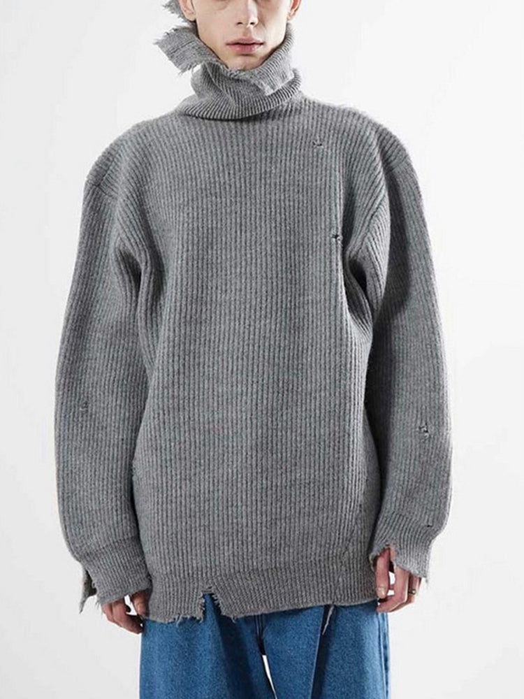 MIJKO men's women's irregularly cut pullover tide unisex turtleneck knitwear silhouette ruined sweater