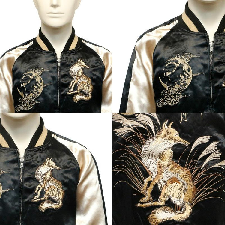High-end Yokosuka SOUVENIR JACKET classic fox cat cherry blossom embroidery reversible jacket