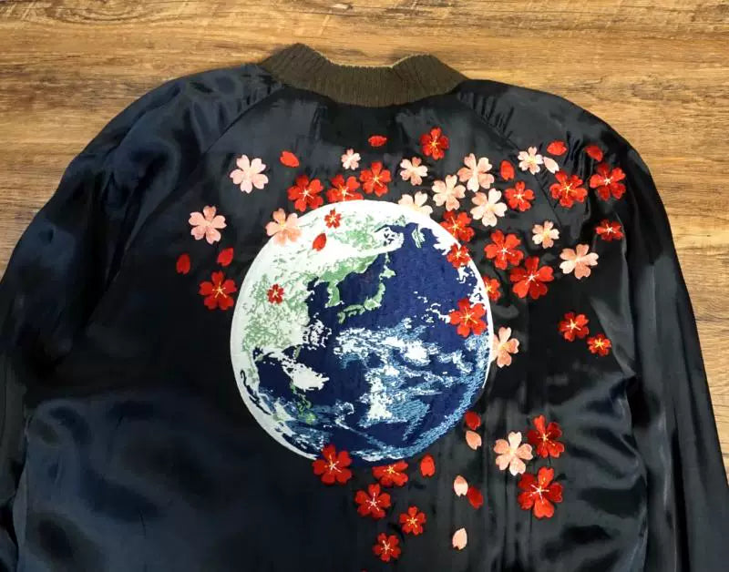 Yokosuka ukiyo-e traditional wa-pattern heavyweight embroidered maids wear double-sided baseball jackets