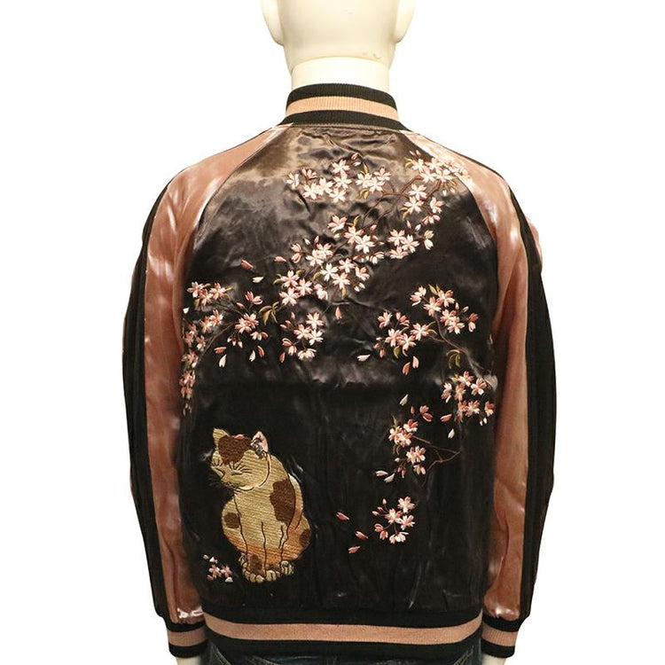 High-end Yokosuka SOUVENIR JACKET classic fox cat cherry blossom embroidery reversible jacket