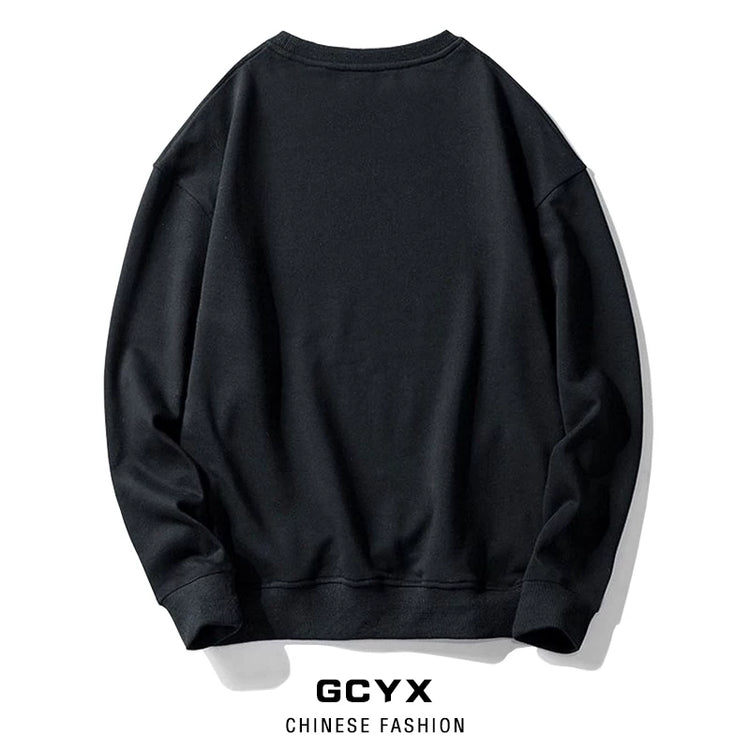 Chinese style crane embroidered long-sleeved crew neck sweatshirt boys' cotton T-shirts autumn and winter plus-size women's plush couple outfits