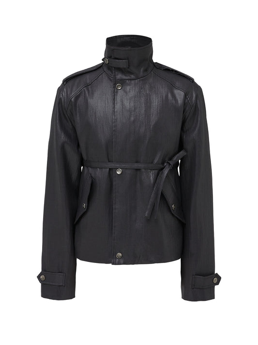 TAICHIIISM "ink-dyed black wax" strap epaulettes, old money power, micro shoulder pads, water-repellent oil wax jacket
