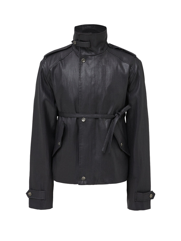 TAICHIIISM "ink-dyed black wax" strap epaulettes, old money power, micro shoulder pads, water-repellent oil wax jacket