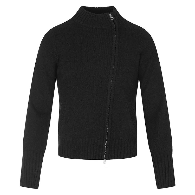 Cool Tone Gray Diagonal Zipper High-Neck Cardigan Asymmetric Placket Pocket Commuting Slimming Sweater Old Money Style Guy