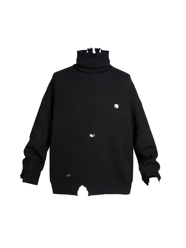 MIJKO men's women's irregularly cut pullover tide unisex turtleneck knitwear silhouette ruined sweater