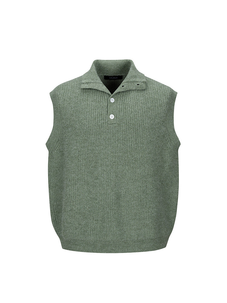 Nanxia Disguised New Knit Vest Men's Stand Collar Loose Autumn Alpaca Wool Warm and High-End Collar Pullover Trendy
