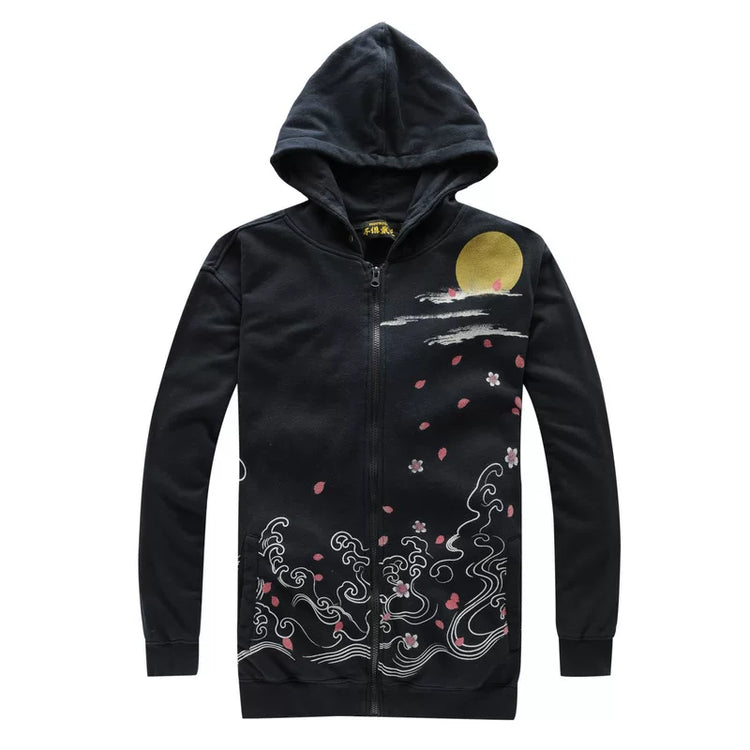 Foreign trade export Japanese ukiyo-e embroidery hooded sweater Yokosuka cardigan tattoo tattoo shirt embroidered dragon