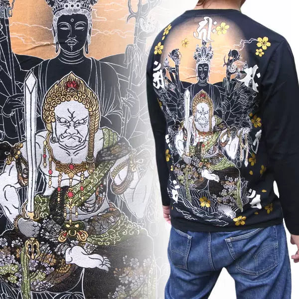No Day Limited Edition Japanese Tattoo Tattoo Embroidery Long Sleeve T-Shirt Men's and Handle Yokosuka Fudo Ming King