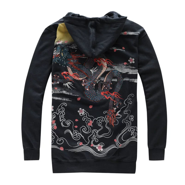 Foreign trade export Japanese ukiyo-e embroidery hooded sweater Yokosuka cardigan tattoo tattoo shirt embroidered dragon