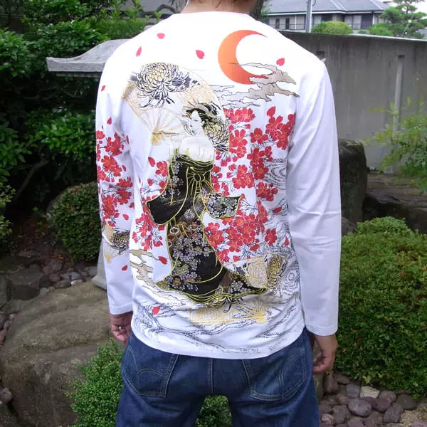 Not all Japanese high-end embroidered cotton tide men's long-sleeved T-shirt and handle Yokosuka has oversized oiran