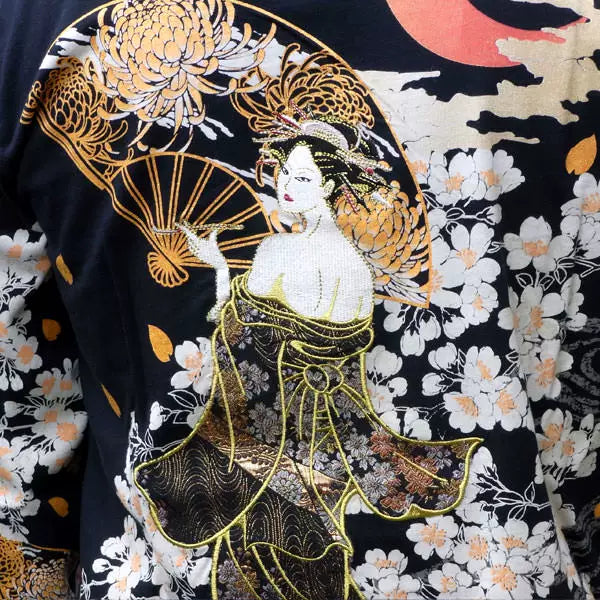 Not all Japanese high-end embroidered cotton tide men's long-sleeved T-shirt and handle Yokosuka has oversized oiran