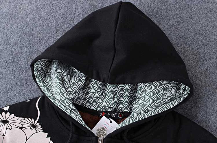 Chinese national style embroidery koi fish hooded sweater thick winter personality trend men's casual jacket zipper