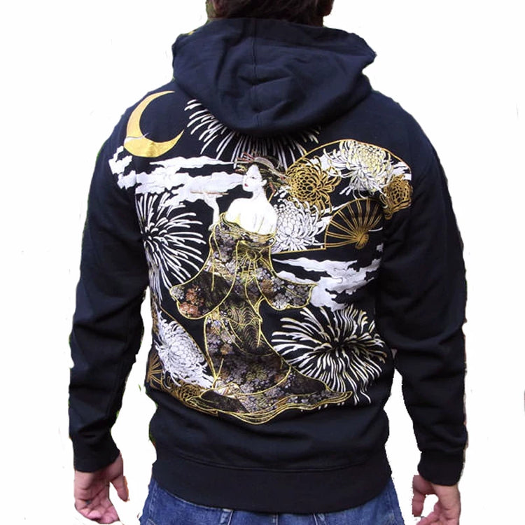 Do not wear the day and handle Yokosuka limited edition Japanese embroidery floral fleece hooded sweater cardigan men's Oiran cherry blossom