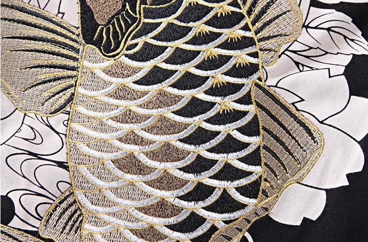 Chinese national style embroidery koi fish hooded sweater thick winter personality trend men's casual jacket zipper