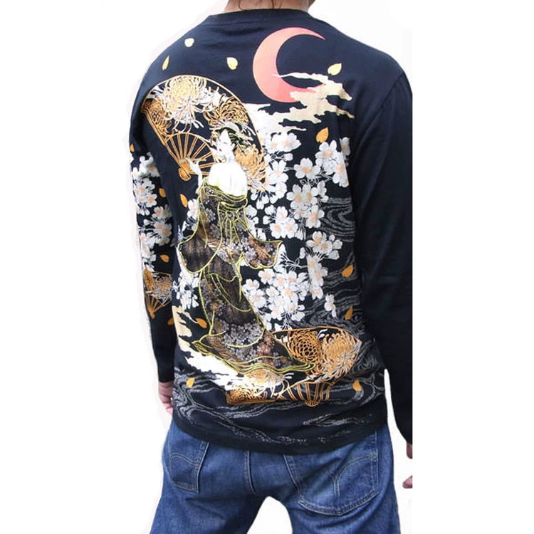 Not all Japanese high-end embroidered cotton tide men's long-sleeved T-shirt and handle Yokosuka has oversized oiran